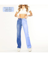 Odessa Women 2 -Tone Color High Waist Straight Leg Stretchy Denim Trouse... - €25,32 EUR