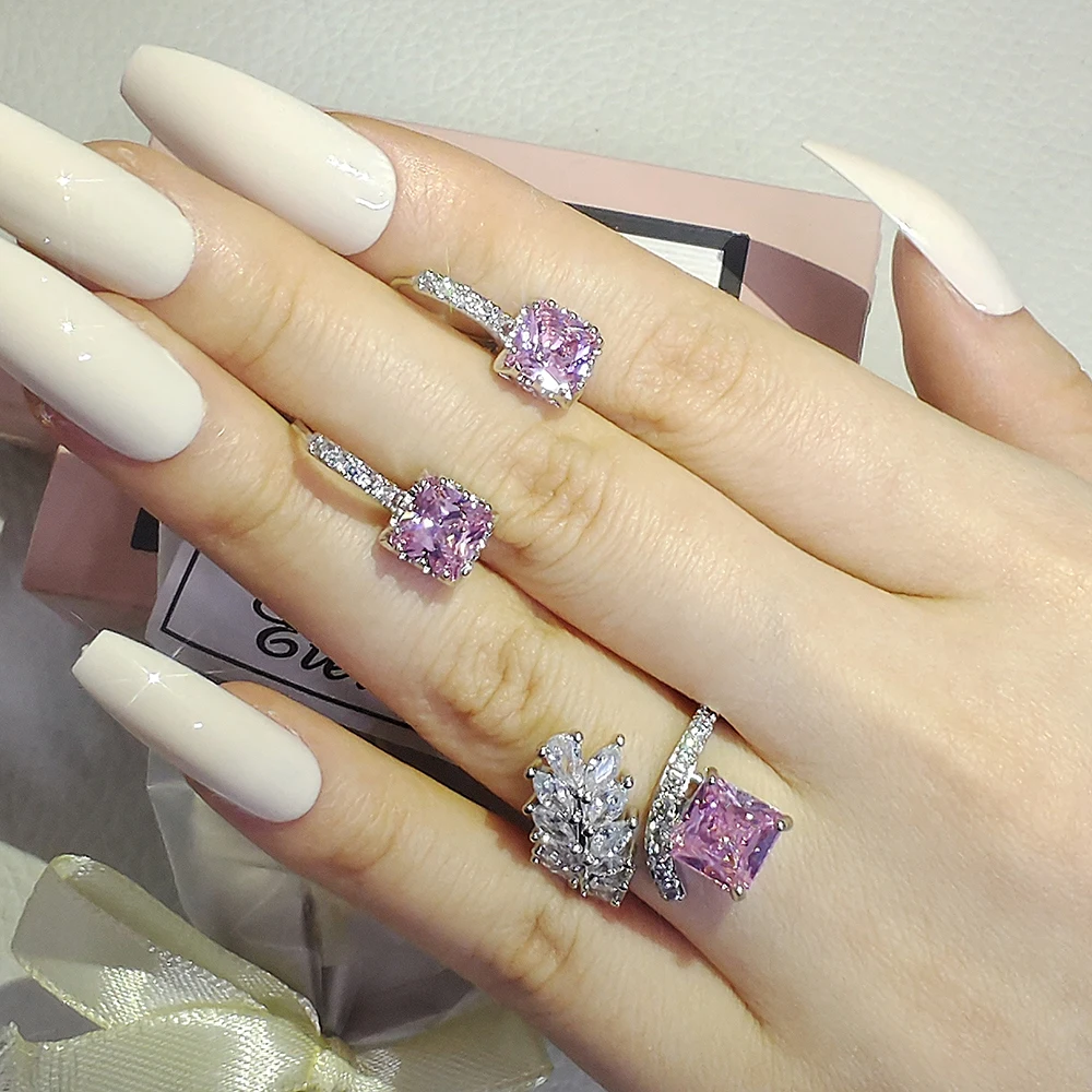 2pcs Pack silver color bride cushion cut zircon cz Jewelry set Engagement ring s - $22.91