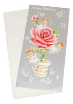 Vintage Happy Birthday Card Children Angels Glitter Butterflies Rose Unu... - £7.00 GBP