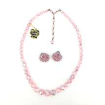 LAGUNA pink AB crystal necklace &amp; clip earrings - NEW vintage graduated ... - £31.90 GBP