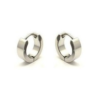 Stainless Steel Silver Tone Men Unisex Huggie Hoop Earrings - £7.09 GBP