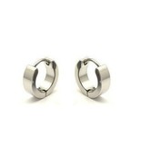 Stainless Steel Silver Tone Men Unisex Huggie Hoop Earrings - £7.09 GBP