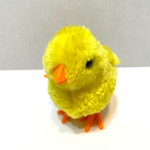 Vintage Yellow Orange Wind Up Easter Chick Plush Hopping 4.25 inch Works - £8.48 GBP