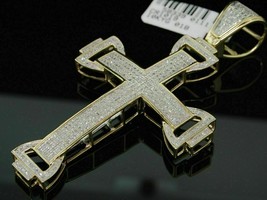 2 CT Rond Labo Diamant Synthétique Homme Pendentif Croix 14k or Jaune Plaqué - £155.99 GBP