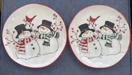 2023 CHARLES SNOWMAN 10.5” HOLIDAY STONEWARE DINNER PLATES BERRIES CARDI... - $35.99