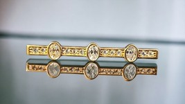 Vintage S.A.L. Brooch Pin Bar Style Gold Tone Clear Multi Cut Swarovski ... - $26.06