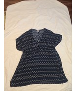 Merona Navy Print Boho Tunic V Neck Top Blouse Size LARGE Coverup - $20.51 CAD