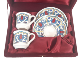 Kutahya Porcelain Coffee cups Turkish Dual serving witin Special Gift Box 2oz - £27.17 GBP