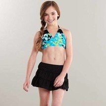 Girls Swimsuit Malibu Bikini Skirt 3 Pc Blue Black Floral Swim Bathing Suit-  12 - £11.87 GBP