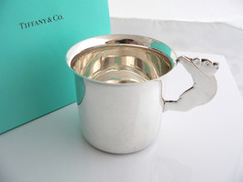 Tiffany &amp; Co Silver Teddy Bear Toy Baby Child Cup Mug Rare Heirloom Gift Bag - £599.77 GBP
