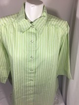 Anthony Richards Men Green Striped Casual Shirt Size XL Short Sleeve Bin... - £15.95 GBP