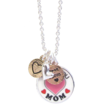 I Love You Mom Multi Charm Pendant Necklace Silver - £11.24 GBP