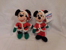 Disney Christmas Santa Minnie & Mickey plush 7" Bean's Plush stuffed Retired  - £16.63 GBP