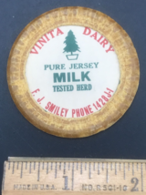 VTG Vinita Dairy Pure Jersey Oklahoma OK Milk Bottle Cap Lid 2.25&quot; FJ Smiley - £7.56 GBP