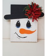 Handmade wood painted snowman plaque #1 - £9.59 GBP