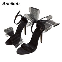 Aneikeh Women High Heels 2021 Summer Sandals Sexy Silk Club Bow Fashion Sandals  - £37.11 GBP