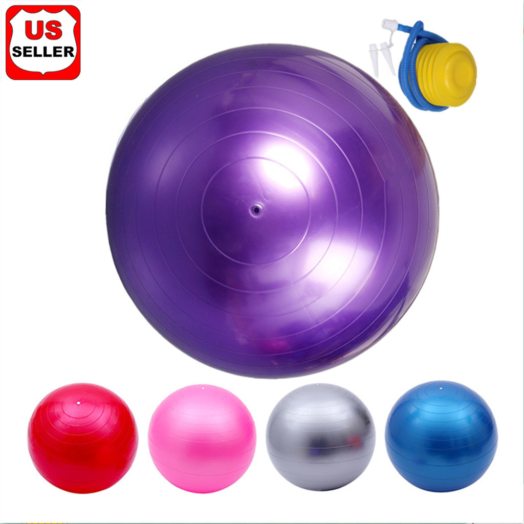 22" Purple Exercise Yoga Ball with Pump,Pilates & Balance Training,Anti-burst&Sl