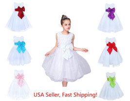 Wedding Party Flower Girl&#39;s Big Bow Dress Sparkle Tulle Pageant Formal D... - £15.91 GBP