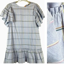 Crosby By Mollie Burch Dress In Chambray Blue Plaid Flutter Sleeve Size M - £66.28 GBP