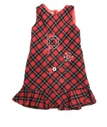 Girls KRU Red &amp; Black Plaid Jumper Dress Size 6X Flowers  - $9.84