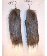 2 FOX TAIL KEY CHAIN DARK BROWN  WITH WHITE TIP foxs wild animal  novelt... - £5.19 GBP