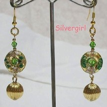 Gold cloisonne green crystal gold ball earrings thumb200