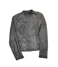 DKNY Leather Jacket Womens 8 Grey Full Zip Motorcycle Biker Lightweight - £44.48 GBP