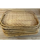 Vintage Bamboo Woven Rattan Trays Set of 10 Wicker Tiki Bar Wood MCM 19 ... - £101.92 GBP