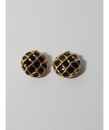 Vintage Erwin Pearl Mabe 1.25"  Chunky Statement Black Enamel Clip On Ea... - $44.55