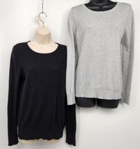 2 Faded Glory Pullover Sweater Tops Women&#39;s Size Medium Gray &amp; Black Cre... - £10.98 GBP