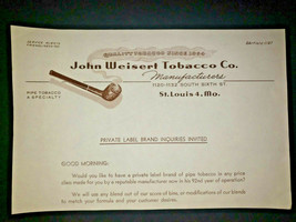 John Weisert Tobacco Co. Vintage Letterhead Private Label Brand Scratch Paper - £13.57 GBP