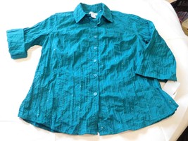 City Blues by Koret 3/4 Sleeve Button Up Shirt S Womens Missy Gem Green NWT - £30.80 GBP