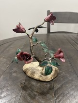 Bovano of Cheshire Enamel Rose Bush on Rock Red Flowers VTG Metalwork 7” - $39.59