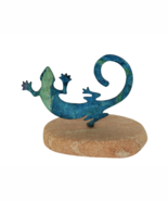LAZART Gecko lizard figurine statue blue green on sandstone base - $14.99