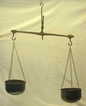 Hanging Brass Equal Arm Balance Scale Hanging Baskets Planter Decor Marked 1736 - £155.33 GBP