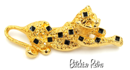 Contemporary Cheetah Brooch With Black Enamel Squares Modernist Playful Retro - £10.45 GBP