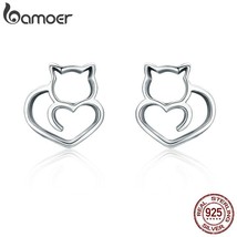 BAMOER 925 Sterling Silver Cute Cat Themed Ladies / Women&#39;s Stud Earrings - £11.70 GBP