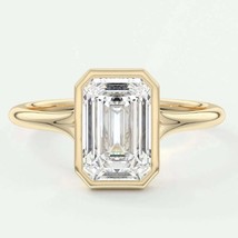 Bezel Set CVD Diamond Ring/ Emerald Cut Lab Grown Diamond Engagement Ring/ Promi - £1,161.44 GBP