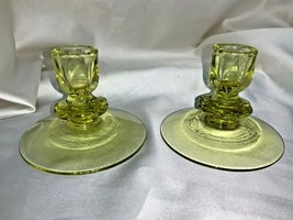 Vintage 1950’s Pair of Duncan Miller Canterbury Chartreuse Candle Stick ... - $35.00