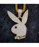 Lady&#39;s 14K Yellow Gold Plated and Real Moissanite Playboy Bunny Pendant ... - £168.71 GBP