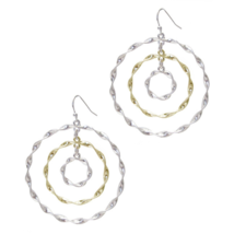 Triple Twisted Hoop Dangle Earrings Silver and Gold - £9.64 GBP