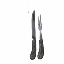 Vintage Aluminum Koi Fish Water Lilies Carving Set Meat Fork &amp; Carving Knife S8 - £18.27 GBP