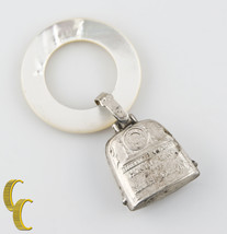 Vintage Mother Of Pearl Teething Ring W/ Sterling Silver Baby Announcement Bell - £150.38 GBP