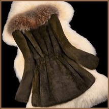 Luxury Dog Racoon Long Hair Fur Collar Mid Length Brown Rex Rabbit Fur Coat image 2