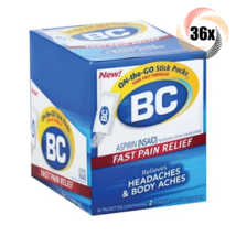 Full Box 36x Packs BC On The Go Powder Sticks Aspirin Pain Relief 2 Stick Packs - £29.10 GBP