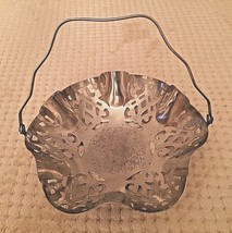 Silver Plated Reticulated Pierced Ruffled Bon-Bon Basket With Handle Can... - $7.50