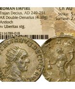 TRAJAN DECIUS Rare 'VERITAS AVG' NGC Choice AU A.Uncirculated! Roman Sil... - $369.55