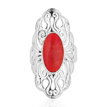 Vintage Filigree Swirl Beauty Oval Red Coral Sterling Silver Ring-6 - £22.28 GBP