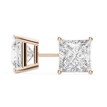 18k Rose Gold Princess Cut Diamond Stud Earrings .50 Carats - £733.56 GBP
