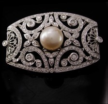 Vintage 184 Diamond brooch /18kt white gold pin  Pearl art deco brooch a... - $4,850.00